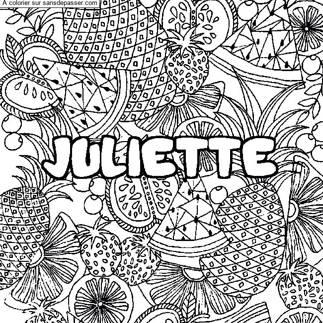 Coloriage Coloriage pr&eacute;nom JULIETTE - d&eacute;cor Mandala fruits par un invit&eacute;