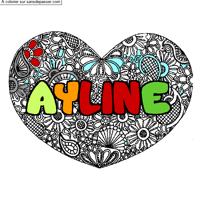 Coloriage Coloriage pr&eacute;nom AYLINE - d&eacute;cor Mandala coeur par un invit&eacute;
