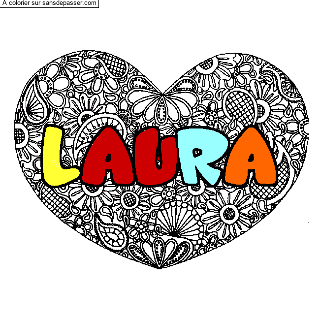 Coloriage Coloriage pr&eacute;nom LAURA - d&eacute;cor Mandala coeur par un invit&eacute;