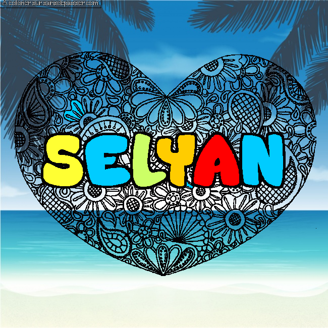 Coloriage Coloriage pr&eacute;nom SELYAN - d&eacute;cor Mandala coeur par un invit&eacute;