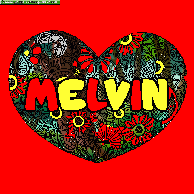 Coloriage pr&eacute;nom MELVIN - d&eacute;cor Mandala coeur par tuquoy