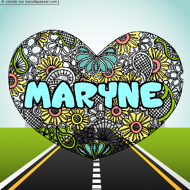 Coloriage Coloriage pr&eacute;nom MARYNE - d&eacute;cor Mandala coeur par un invit&eacute;
