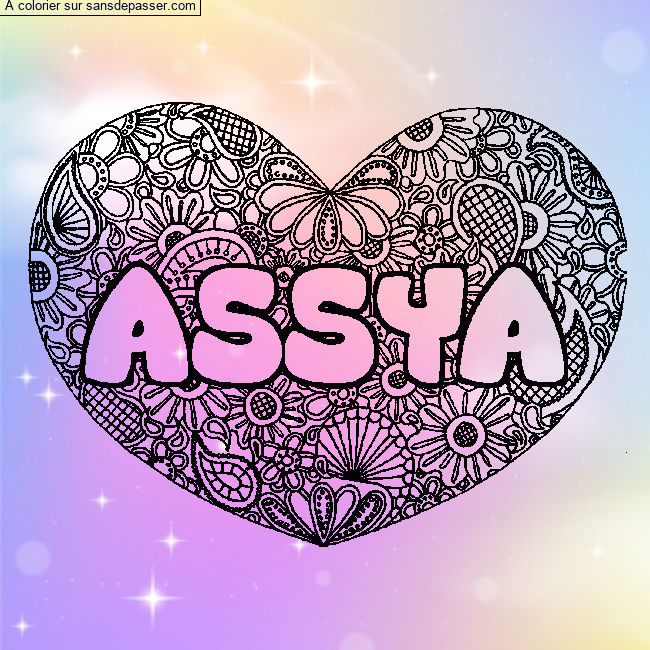 Coloriage prénom ASSYA - décor Mandala coeur par un invité