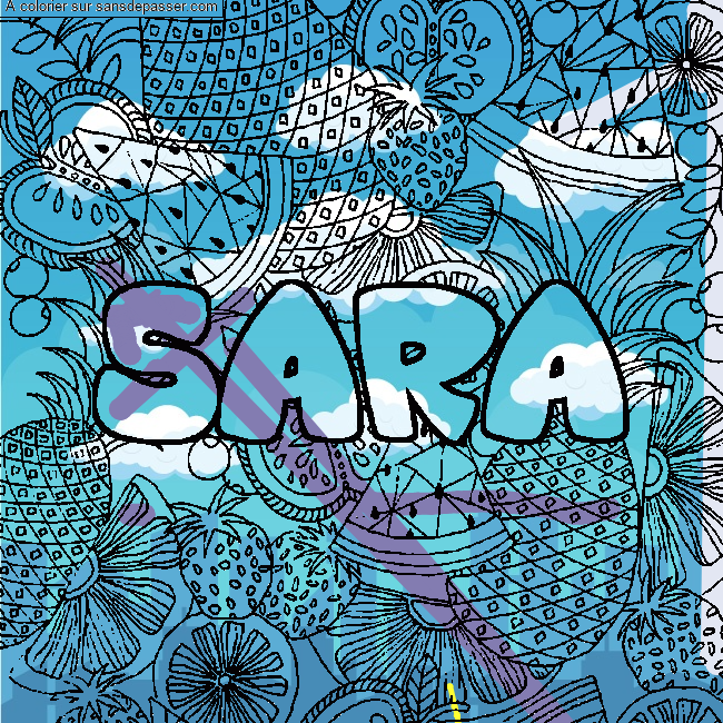 Coloriage Coloriage pr&eacute;nom SARA - d&eacute;cor Mandala fruits par un invit&eacute;