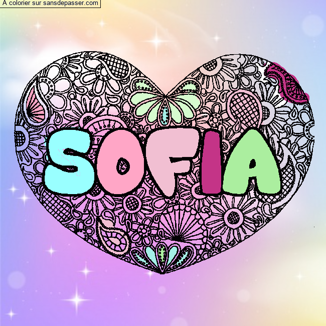 Coloriage Coloriage pr&eacute;nom SOFIA - d&eacute;cor Mandala coeur par un invit&eacute;