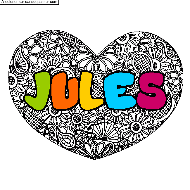 Coloriage Coloriage pr&eacute;nom JULES - d&eacute;cor Mandala coeur par flashlight61@hotmail.com
