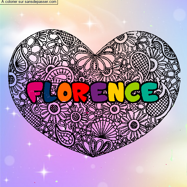 Coloriage Coloriage pr&eacute;nom FLORENCE - d&eacute;cor Mandala coeur par un invité