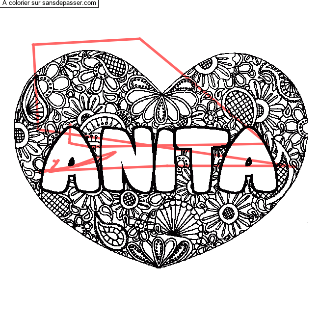 Coloriage ANITA - d&eacute;cor Mandala coeur