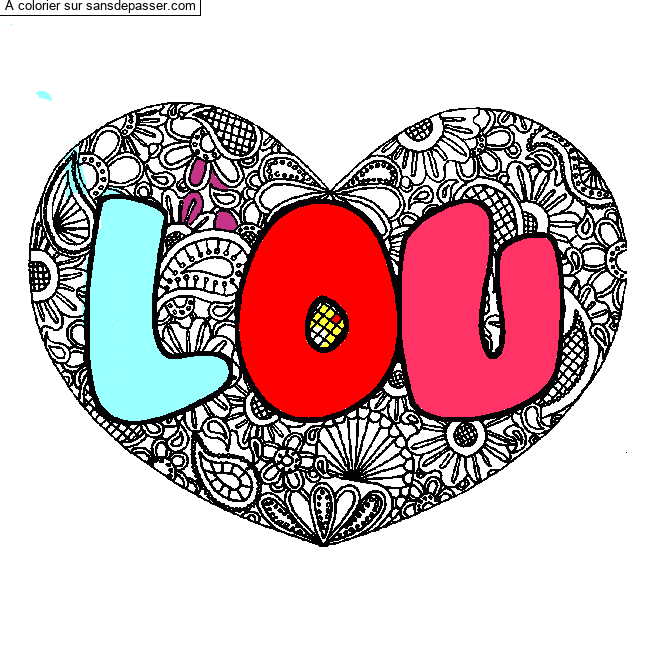 Coloriage Coloriage pr&eacute;nom LOU - d&eacute;cor Mandala coeur par un invit&eacute;