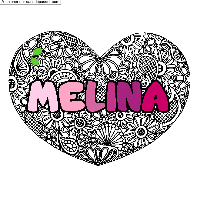 Coloriage Coloriage pr&eacute;nom MELINA - d&eacute;cor Mandala coeur par un invité