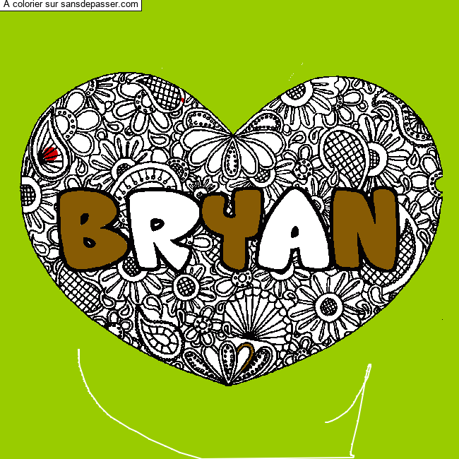 Coloriage pr&eacute;nom BRYAN - d&eacute;cor Mandala coeur par un invit&eacute;