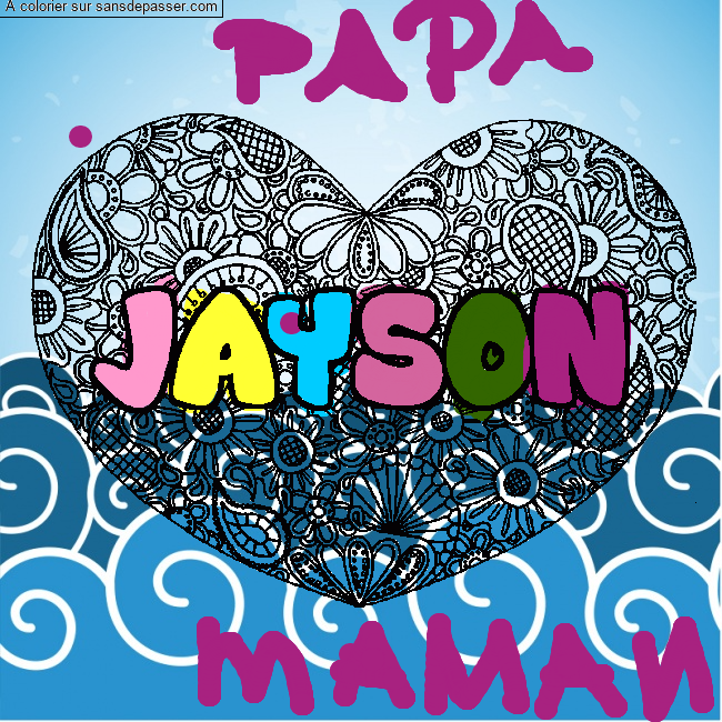 Coloriage Coloriage pr&eacute;nom JAYSON - d&eacute;cor Mandala coeur par un invit&eacute;