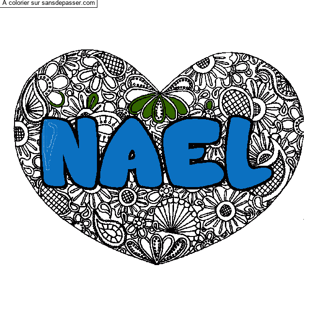 Coloriage Coloriage pr&eacute;nom NAEL - d&eacute;cor Mandala coeur par un invit&eacute;