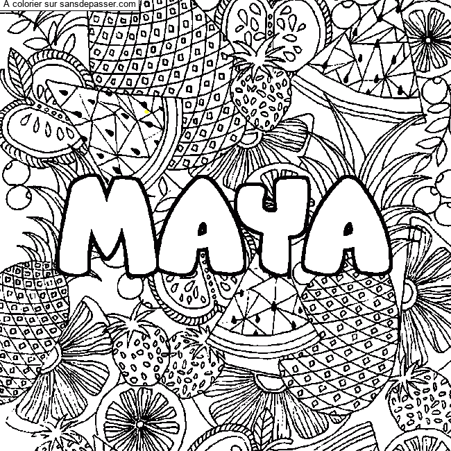 Coloriage Coloriage pr&eacute;nom MAYA - d&eacute;cor Mandala fruits par un invit&eacute;