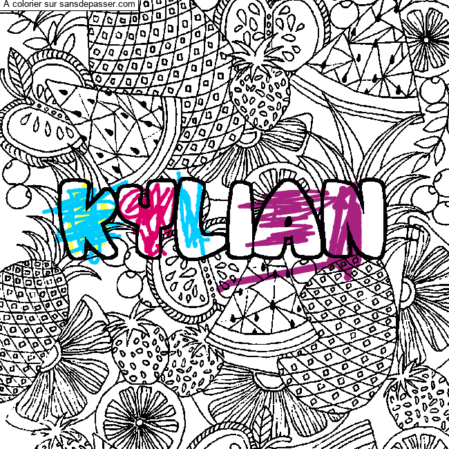 Coloriage Coloriage pr&eacute;nom KYLIAN - d&eacute;cor Mandala fruits par un invit&eacute;