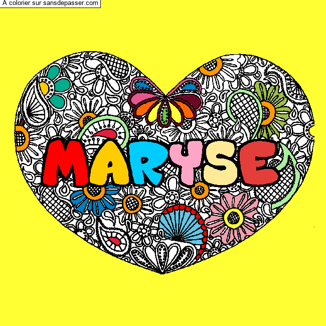 Coloriage prénom MARYSE - décor Mandala coeur par un invité