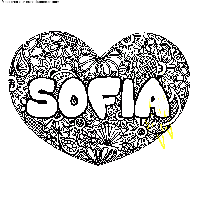 Coloriage Coloriage pr&eacute;nom SOFIA - d&eacute;cor Mandala coeur par un invit&eacute;