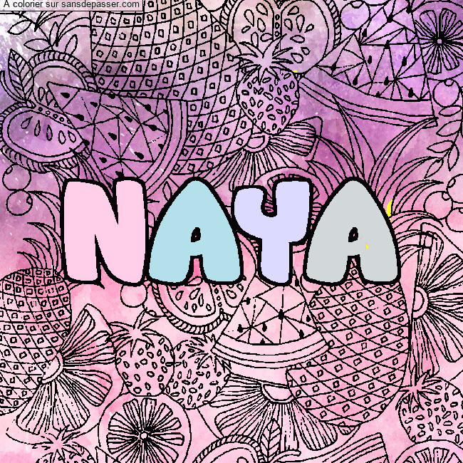 Coloriage Coloriage pr&eacute;nom NAYA - d&eacute;cor Mandala fruits par un invit&eacute;