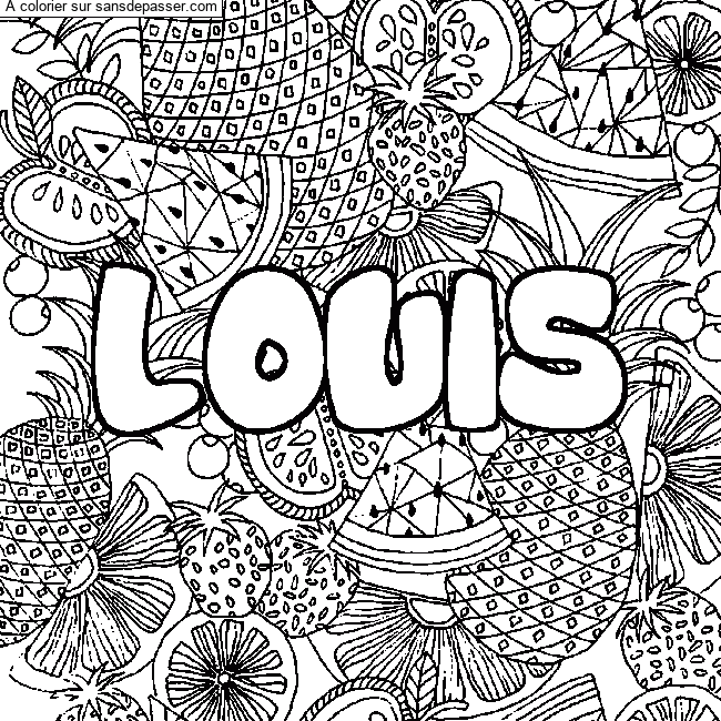 Coloriage Coloriage pr&eacute;nom LOUIS - d&eacute;cor Mandala fruits par un invit&eacute;
