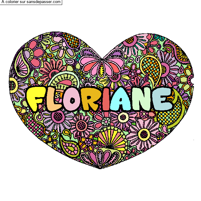Coloriage prénom FLORIANE - décor Mandala coeur par un invité
