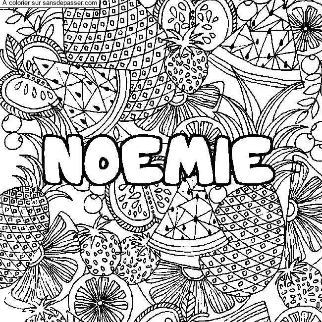 Coloriage Coloriage pr&eacute;nom NOEMIE - d&eacute;cor Mandala fruits par paultropcool