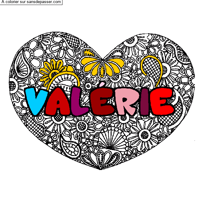 Coloriage Coloriage pr&eacute;nom VAL&Eacute;RIE - d&eacute;cor Mandala coeur par un invit&eacute;
