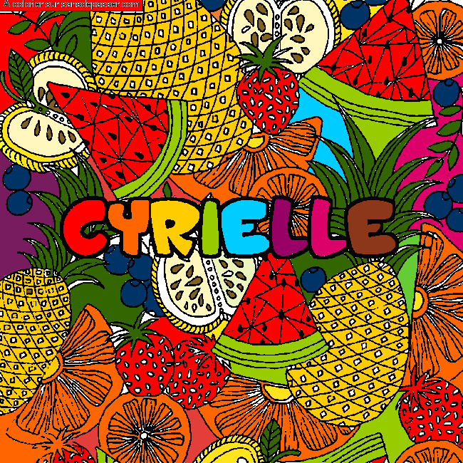 Coloriage pr&eacute;nom CYRIELLE - d&eacute;cor Mandala fruits par Cyrielle 34