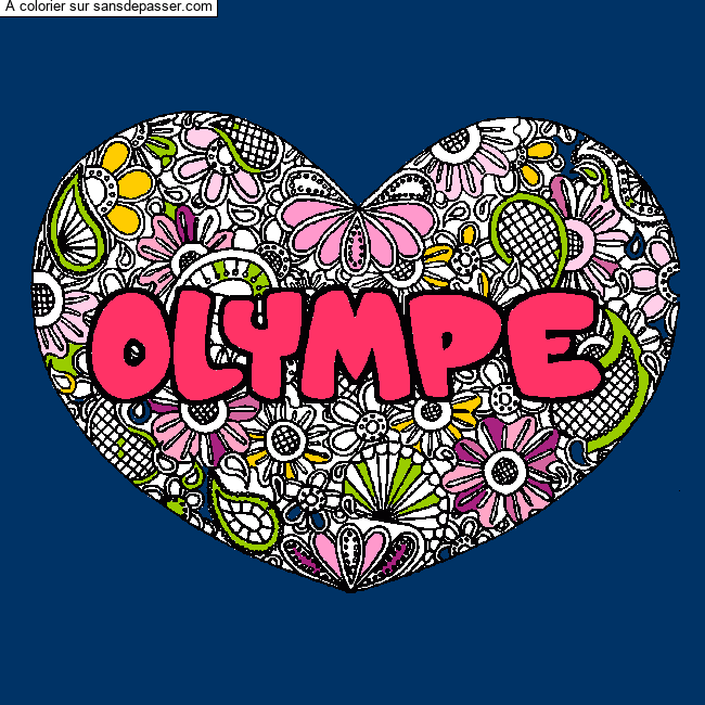 Coloriage Coloriage pr&eacute;nom OLYMPE - d&eacute;cor Mandala coeur par un invité