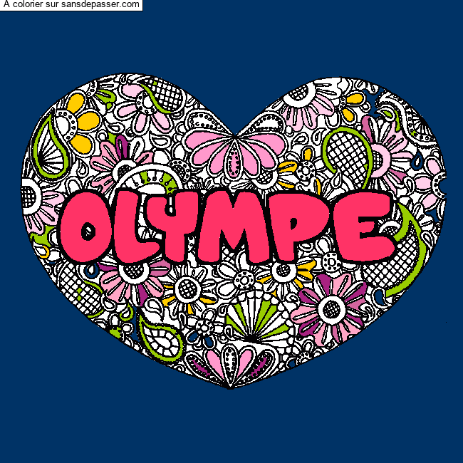 Coloriage Coloriage pr&eacute;nom OLYMPE - d&eacute;cor Mandala coeur par un invit&eacute;