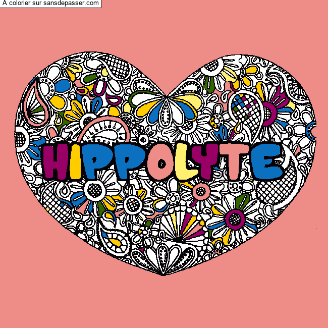 Coloriage Coloriage pr&eacute;nom HIPPOLYTE - d&eacute;cor Mandala coeur par francounette