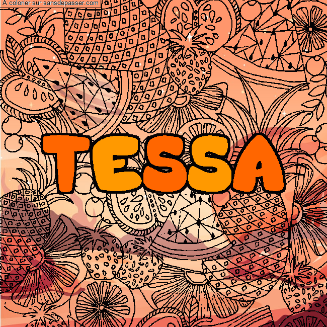 Coloriage prénom TESSA - décor Mandala fruits par un invité