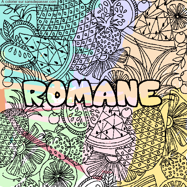 Coloriage Coloriage pr&eacute;nom ROMANE - d&eacute;cor Mandala fruits par un invit&eacute;