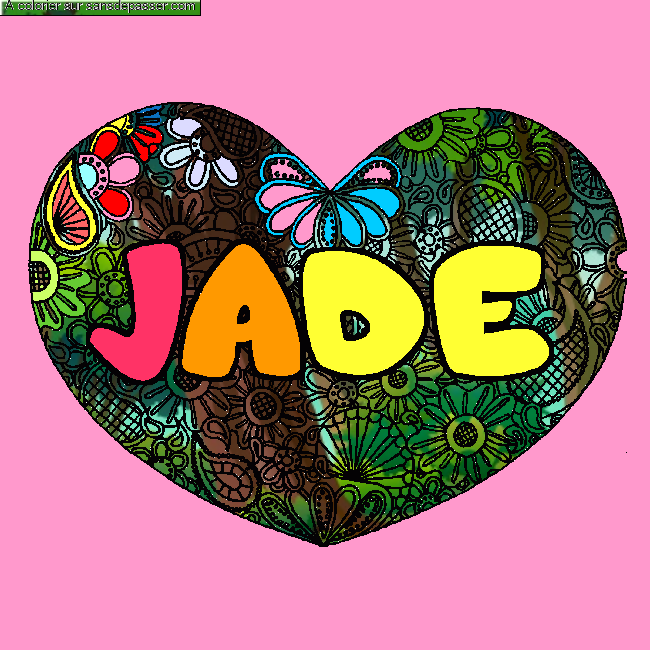 Coloriage pr&eacute;nom JADE - d&eacute;cor Mandala coeur par un invit&eacute;