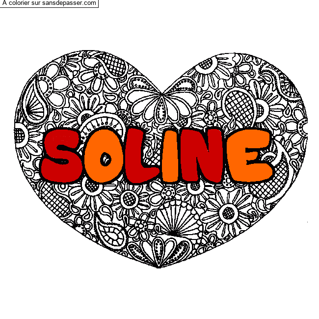 Coloriage Coloriage pr&eacute;nom SOLINE - d&eacute;cor Mandala coeur par ma&euml;lys