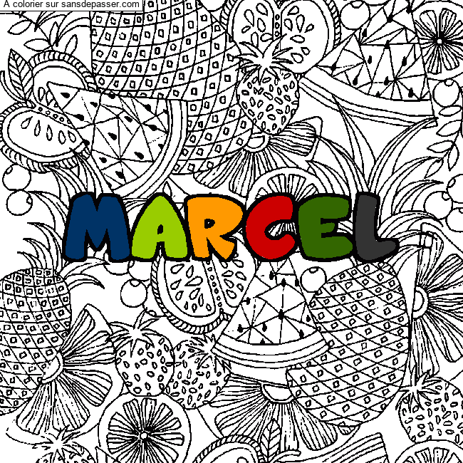 Coloriage Coloriage pr&eacute;nom MARCEL - d&eacute;cor Mandala fruits par un invité