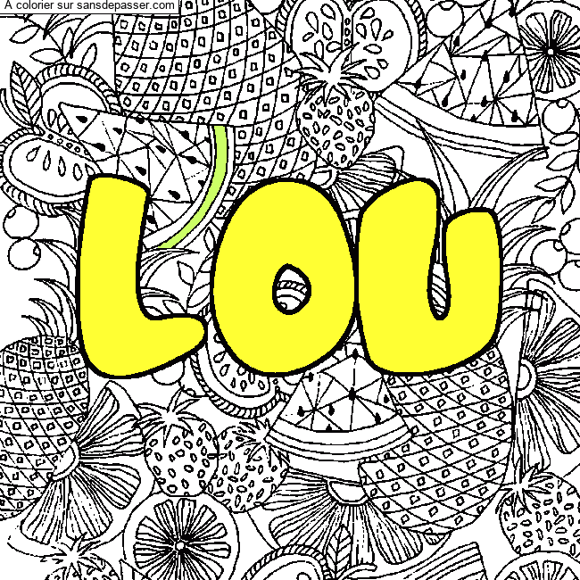 Coloriage Coloriage pr&eacute;nom LOU - d&eacute;cor Mandala fruits par Louane
