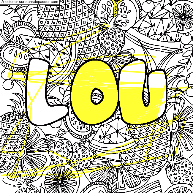 Coloriage Coloriage pr&eacute;nom LOU - d&eacute;cor Mandala fruits par un invit&eacute;