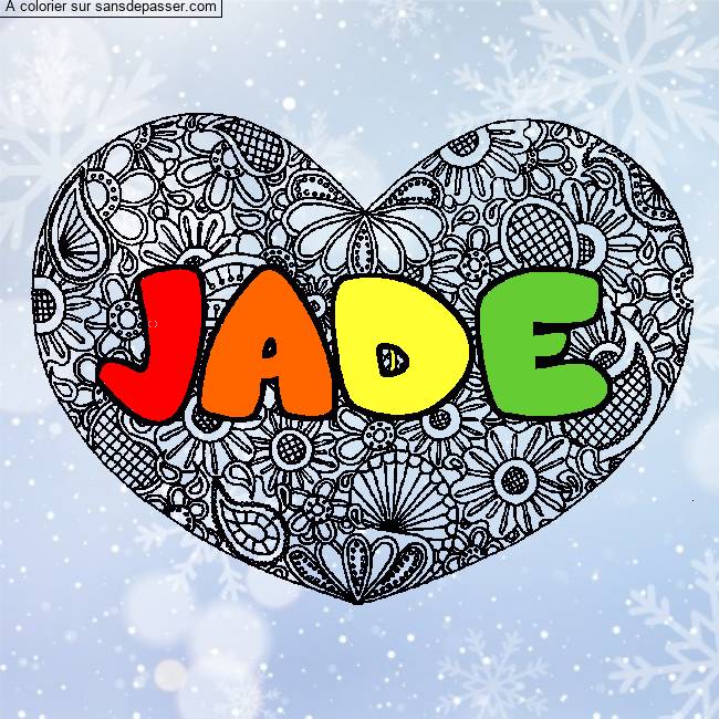 Coloriage pr&eacute;nom JADE - d&eacute;cor Mandala coeur par un invit&eacute;