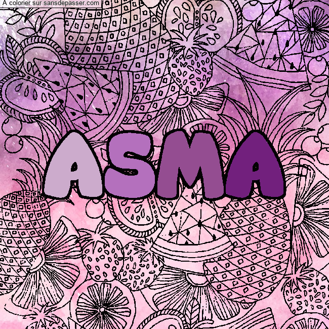 Coloriage pr&eacute;nom ASMA - d&eacute;cor Mandala fruits par un invit&eacute;