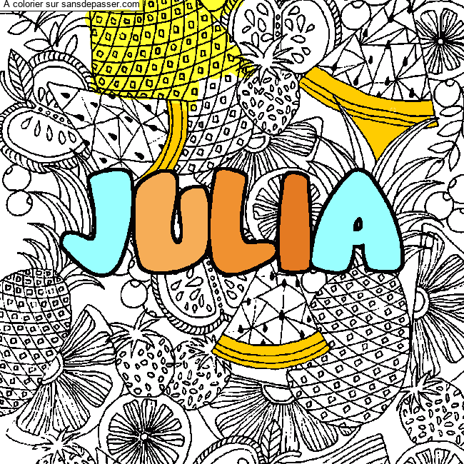 Coloriage Coloriage pr&eacute;nom JULIA - d&eacute;cor Mandala fruits par un invit&eacute;