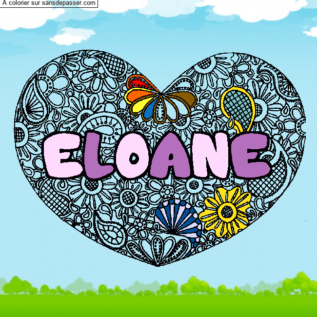 Coloriage Coloriage pr&eacute;nom ELOANE - d&eacute;cor Mandala coeur par un invité