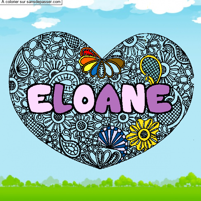 Coloriage Coloriage pr&eacute;nom ELOANE - d&eacute;cor Mandala coeur par un invit&eacute;