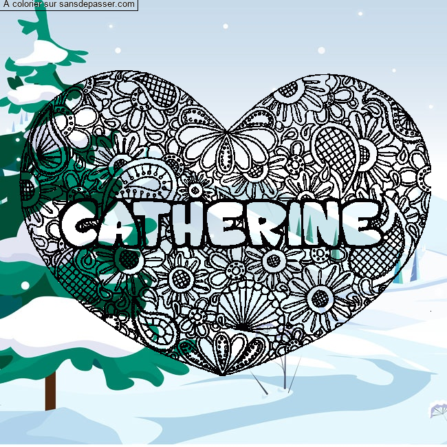 Coloriage Coloriage pr&eacute;nom CATHERINE - d&eacute;cor Mandala coeur par Cat37