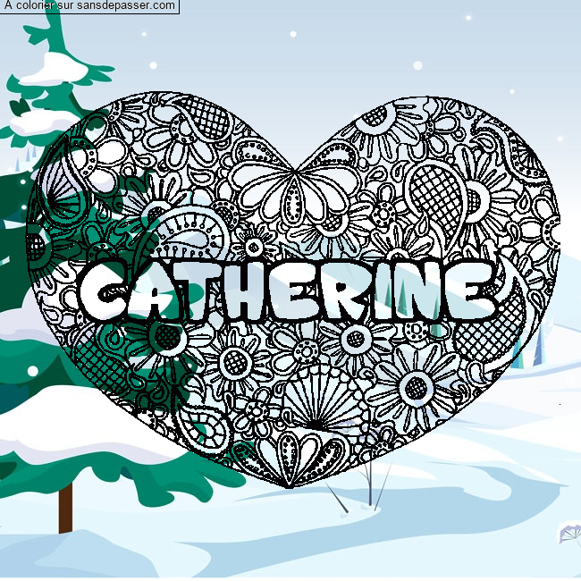 Coloriage pr&eacute;nom CATHERINE - d&eacute;cor Mandala coeur par Cat37