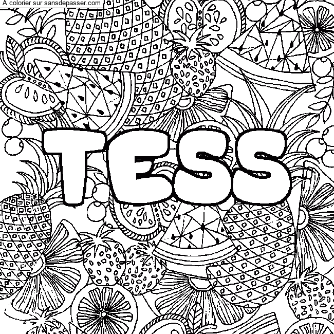 Coloriage Coloriage pr&eacute;nom TESS - d&eacute;cor Mandala fruits par un invit&eacute;