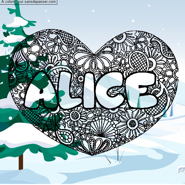 Coloriage Coloriage pr&eacute;nom ALICE - d&eacute;cor Mandala coeur par un invit&eacute;