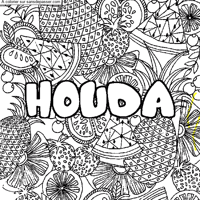 Coloriage Coloriage pr&eacute;nom HOUDA - d&eacute;cor Mandala fruits par un invité