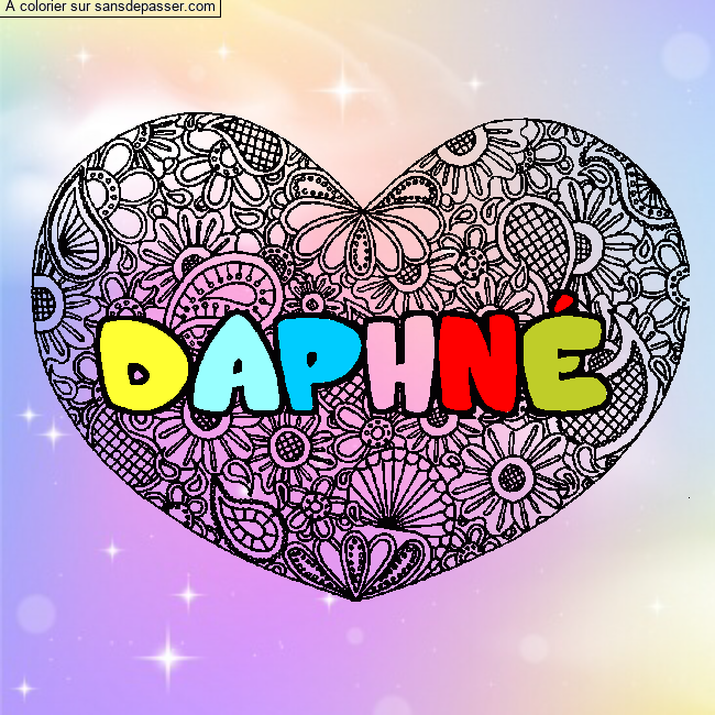 Coloriage Coloriage pr&eacute;nom DAPHN&Eacute; - d&eacute;cor Mandala coeur par un invité