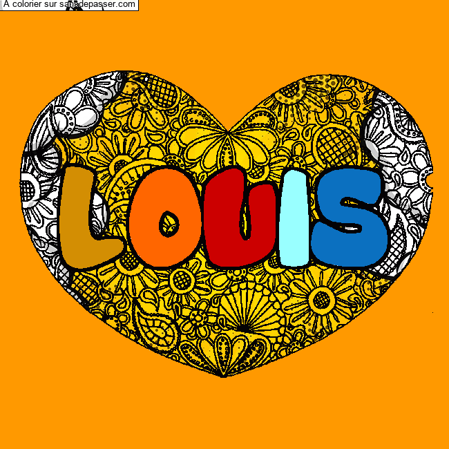 Coloriage prénom LOUIS - décor Mandala coeur par un invité