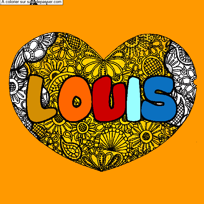 Coloriage Coloriage pr&eacute;nom LOUIS - d&eacute;cor Mandala coeur par un invit&eacute;